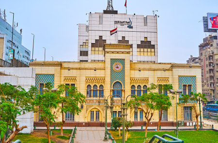 CAIRO, EGYPT - DECEMBER 22, 2017: The building of Railway Museum, located next to the Misr (Ramses) Railway Station in Ramses Square, on December 22 in Cairo.のeditorial素材