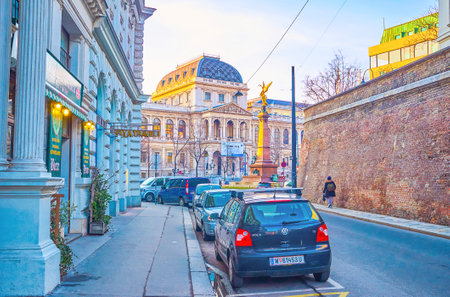 VIENNA, AUSTRIA - FEBRUARY 18, 2019: The preserved medieval Molker Bastion nowadays is a fine landmark that soaked the spirit of the past, on February 18 in Vienna.のeditorial素材