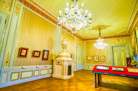 VIENNA, AUSTRIA - MARCH 2, 2019: The outstanding staterooms of Albertina Palace museum the former Habsburg Imperial residence with authentic furnitere and decorations, on March 2 in Viennaのeditorial素材
