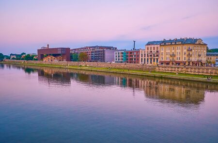 The Krakow architecture boasts the mix of old historical residential edifices and modern buildings of different purpose, Polandの写真素材