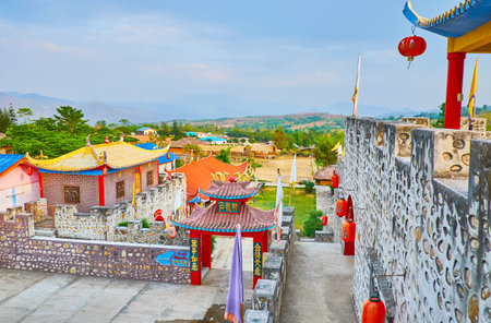 SANTICHON, THAILAND - MAY 5, 2019: The fortress-like building is the main landmark of Chinese...
