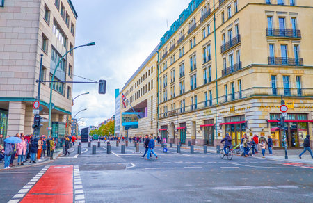 BERLIN, GERMANY - OCTOBER 3, 2019: The view on wide Wilhelmstrasse, one of the central streets in...