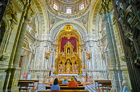 JEREZ, SPAIN - SEPTEMBER 20, 2019: Capilla Sagrario chapel in San Miguel church with stunning...