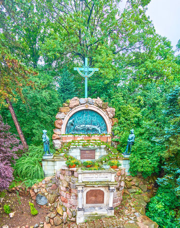 The station of the Way of the Cross in monastery garden of Jasna Gora is called, the Jesus laid in the tomb, Czestochowa, Polandのeditorial素材