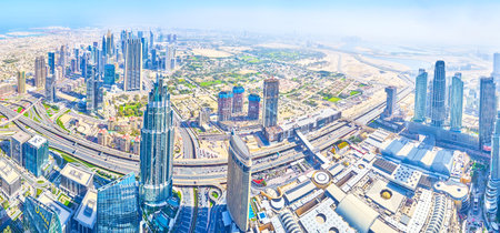DUBAI, UAE - MARCH 3, 2020: Burj Khalifa is the largest building with awesome panoramic view on surrounding modern Downtown district, on March 3 in Dubaiのeditorial素材