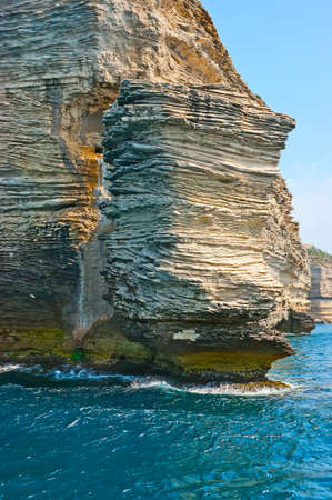 The scenic weathered rock on the limestone coast of Bonifacio, Corsica, Franceの写真素材