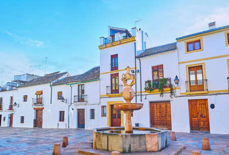 The old Fuente del Potro fountain, decorated with small colt, holding the city's coat of arms,...