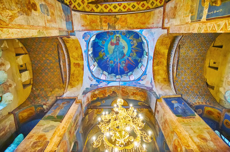 KYIV, UKRAINE - MAY 18, 2021: The frescoed main  dome of the St Cyril Church with Ascension of Jesus Christ, on May 18 in Kyivのeditorial素材