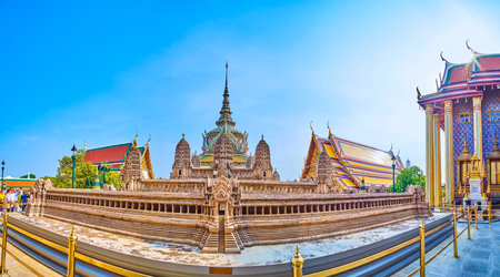 BANGKOK, THAILAND - MAY 12, 2019: Panorama of the Model of Ankgor Wat temple in courtyard of Grand Palace, on May 12 in Bangkok, Thailandのeditorial素材