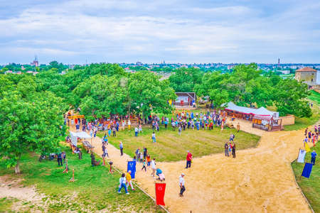 BILHOROD, UKRAINE - JUNE 19, 2021: The medieval folk festival in Akkerman Fortress with fair, show and many other activities in the courtyard of the fortress, on June 19 in Bilhorodのeditorial素材