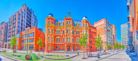 DNIPRO, UKRAINE - AUGUST 24, 2021: Walk the renovated Ekaterinoslavskyi Boulevard with modern...