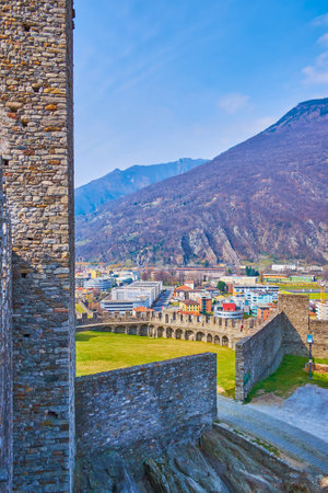 Castelgrande castle is the medieval masterpiece of Bellinzona, Switzerlandのeditorial素材