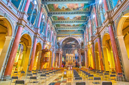 MILAN, ITALY - APRIL 5, 2022: The colorful interior of Basilica of St Antony of Padua, on April 5 in Milan, Italyのeditorial素材