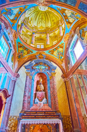 MORCOTE, SWITZERLAND - MARCH 25, 2022: The richly decorated chapel of Santa Maria del Sasso Church, on March 25 in Morcote, Switzerlandのeditorial素材