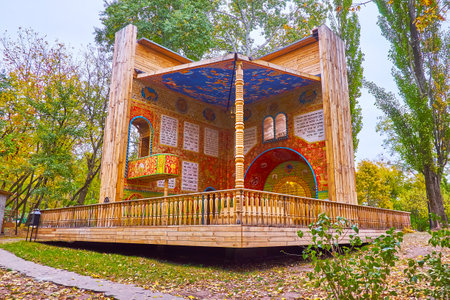 KYIV, UKRAINE - OCT 17, 2021: The wooden book-shaped building of Symbolic Synagogue, located in Babyn Yar Holocaust Memorial Park, on Oct 17 in Kyivのeditorial素材
