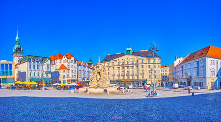 BRNO, CZECH REPUBLIC - MARCH 10, 2022: Panorama of the Cabbage Market (Zelny trh) with stall on the side, on March 10 in Brno, Czech Republicのeditorial素材
