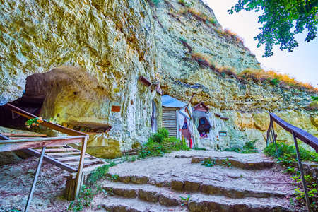 Bakota Cave Monastery is a historical monastery in the rock on the slope of Dniester River, Ukraineの写真素材