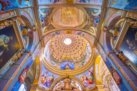 PAVIA, ITALY - APRIL 9, 2022: Outstanding interior of Sanctuary of Santa Maria di Canepanova, on...
