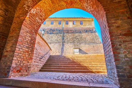 Entering medieval Spilberk Castle, one of the oldest landmark in Brno, Czech Republicのeditorial素材