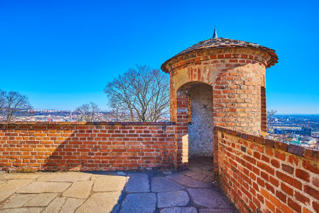 The corner defensive tower on the wall of medieval Spilberk Castle in Brno, Czech Republicのeditorial素材