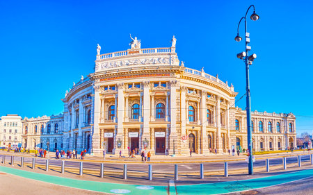 VIENNA, AUSTRIA - FEBRUARY 17, 2019: Panorama of Burgtheater facing Ringstrasse avenue, on February 17 in Viennaのeditorial素材