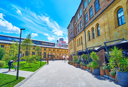 The modern restaurant quarter and Kyiv Food Market in place of former Arsenal Plant, Kyiv, Ukraineの写真素材
