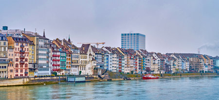 Panorama of the Drei Konig-Weglein embankment on Old Town of Basel, Switzerland