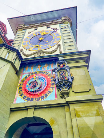 Medieval Astronomical clock is the most impressive element of iconic Zytglogge tower in Bern, Switzerlandのeditorial素材