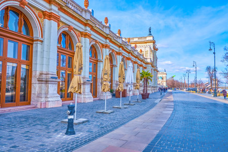 BUDAPEST, HUNGARY - FEBRUARY 26, 2022: Ybl Miklos ter square and Castle Garden Bazaar complex, on February 26 in Budapestのeditorial素材
