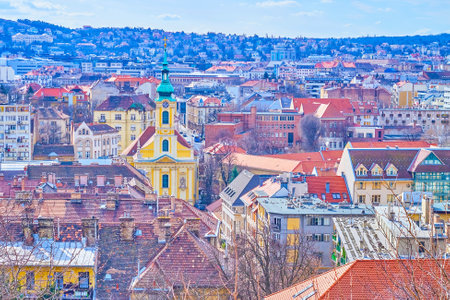 The roofs of Budapest's residential houses in the oldest neighborhood, Hungaryのeditorial素材