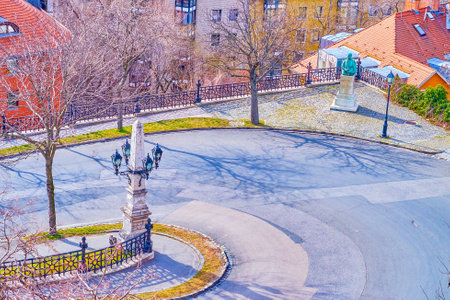 The curved Palota Way road to the top of Buda Hill in Budapest, Hungaryのeditorial素材