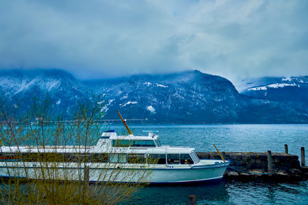 The small tourist boat in the port of Lucerne Lake, Switzerland