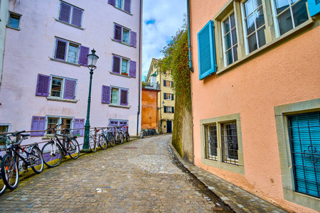 The charming historic Schipfe district in old town of Zurich, Switzerlandの写真素材