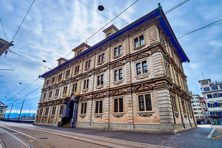 Medieval Rathaus (Town Hall) on Limmatquai emabankment, Zurich, Switzerlandの写真素材