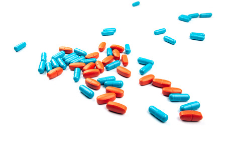 Two kinds of pills isolated on whiteの写真素材