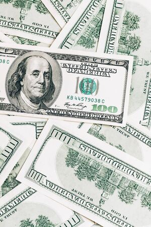 Money in dollars closeup, one hundred dollars banknotesの写真素材