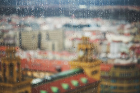 Natural water drops on the window. Abstract background. Drops closeup.の写真素材