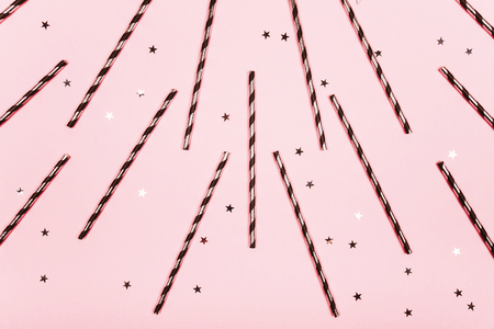 Festive pink background, flat layの写真素材