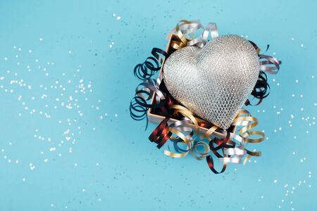 Silver heart in present boxの写真素材