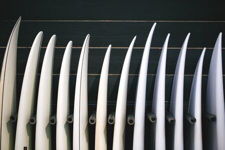 Set of different new white surf boardsの写真素材
