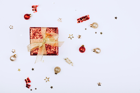 Gold and red Christmas decorationsの写真素材