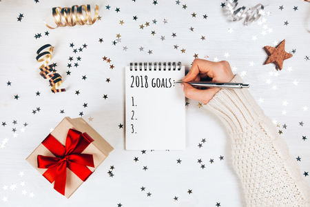 Holiday decorations and notebookの写真素材