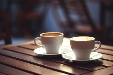 Two cups of coffee in cafe.の写真素材