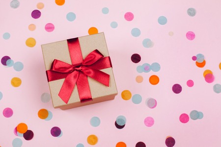 Present box with red bowの写真素材
