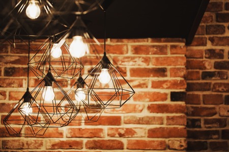Geometry lamps in loft interiorの写真素材