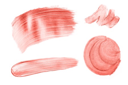 Set of beautiful textured living coral strokes isolated on white background Color of the year 2019. Main trend concept.の写真素材