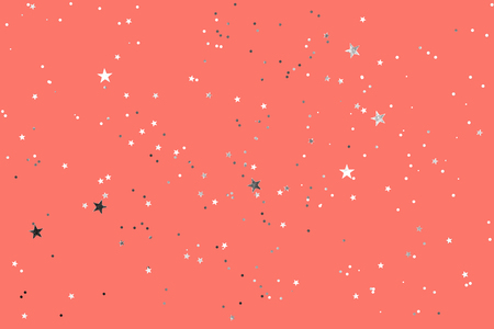 Coral backdrop with glitter and silver stars. Color of the year 2019. Main trend concept. Natural and authentic mood.の写真素材
