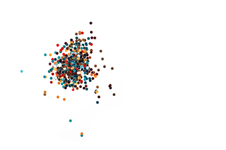 Group of multicolored glitter circles isolated on white background.の写真素材