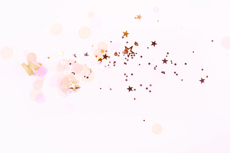 Golden Christmas decorations isolated on white background. Christmas greeting concept.の写真素材