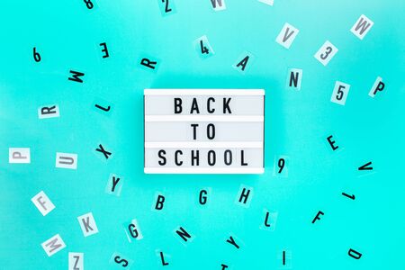 Back to school concept. Letters on blue background.の写真素材